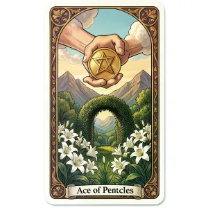 The Ace of Pentacles tarot card from the Rider-Waite-Smith deck