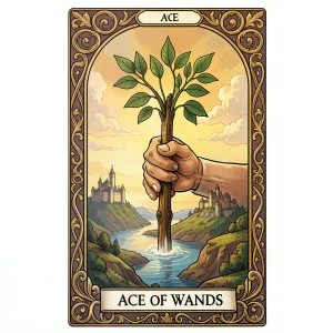 The Ace of Wands tarot card from the Rider-Waite-Smith deck