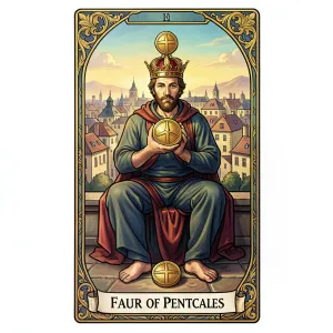 The Four of Pentacles tarot card from the Rider-Waite-Smith deck