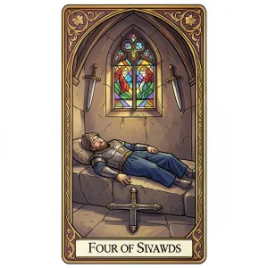 The Four of Swords tarot card from the Rider-Waite-Smith deck