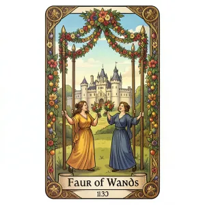 The Four of Wands tarot card from the Rider-Waite-Smith deck