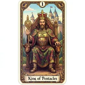 The King of Pentacles tarot card from the Rider-Waite-Smith deck