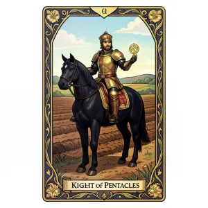 The Knight of Pentacles tarot card from the Rider-Waite-Smith deck