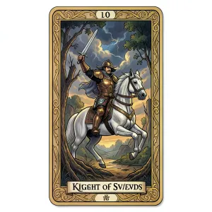 The Knight of Swords tarot card from the Rider-Waite-Smith deck