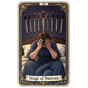 The Nine of Swords tarot card from the Rider-Waite-Smith deck