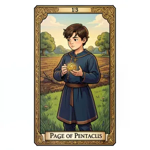 The Page of Pentacles tarot card from the Rider-Waite-Smith deck