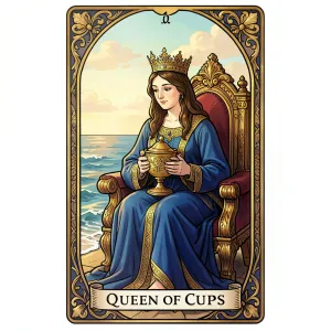 The Queen of Cups tarot card from the Rider-Waite-Smith deck