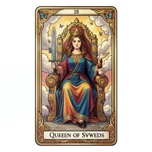The Queen of Swords tarot card from the Rider-Waite-Smith deck