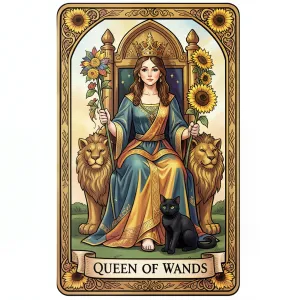 The Queen of Wands tarot card from the Rider-Waite-Smith deck