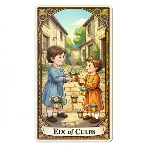 The Six of Cups tarot card from the Rider-Waite-Smith deck