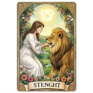 The Strength tarot card from the Rider-Waite-Smith deck