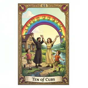 The Ten of Cups tarot card from the Rider-Waite-Smith deck