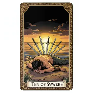 The Ten of Swords tarot card from the Rider-Waite-Smith deck