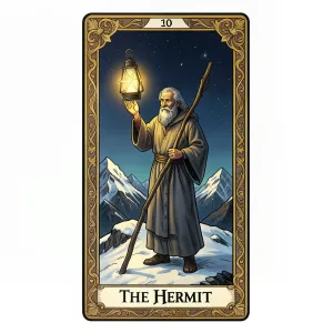 The The Hermit tarot card from the Rider-Waite-Smith deck