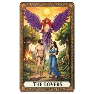 The The Lovers tarot card from the Rider-Waite-Smith deck
