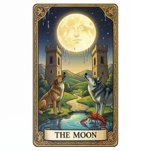 The The Moon tarot card from the Rider-Waite-Smith deck