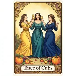 The Three of Cups tarot card from the Rider-Waite-Smith deck