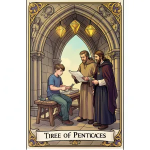 The Three of Pentacles tarot card from the Rider-Waite-Smith deck
