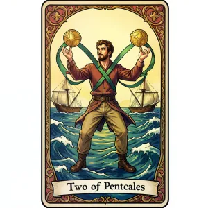 The Two of Pentacles tarot card from the Rider-Waite-Smith deck