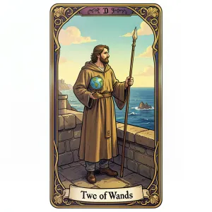 The Two of Wands tarot card from the Rider-Waite-Smith deck