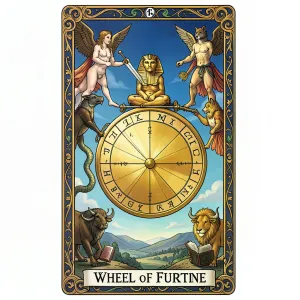 The Wheel of Fortune tarot card from the Rider-Waite-Smith deck